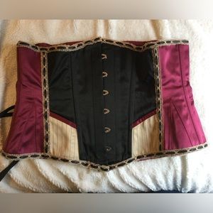 Burgundy Victorian circus inspired longline underbust corset